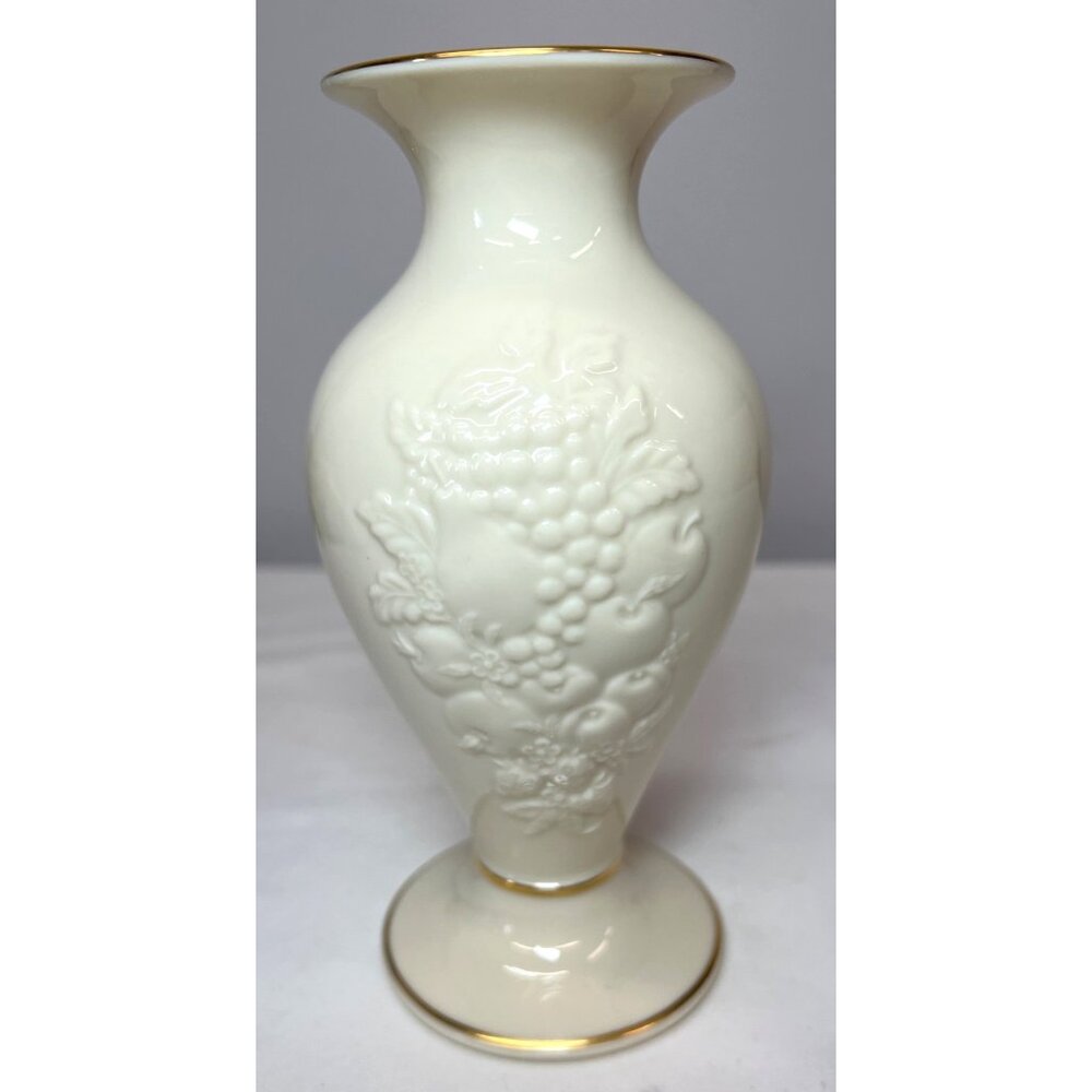 Lenox Fruits Of Life Vase Ivory Gold Trim Porcelain 7.5" Made In USA